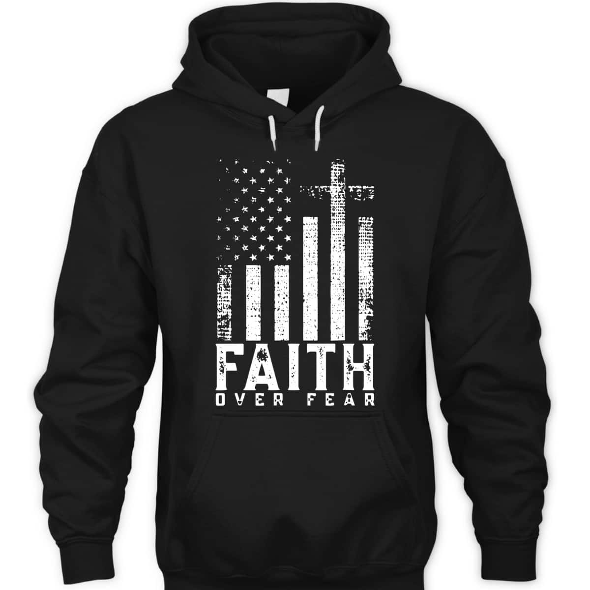 Faith Over Fear T-Shirt Cool Christian Cross With American USA Flag Faith Over Fear T-Shirt Cool Christian Cross With American USA Flag