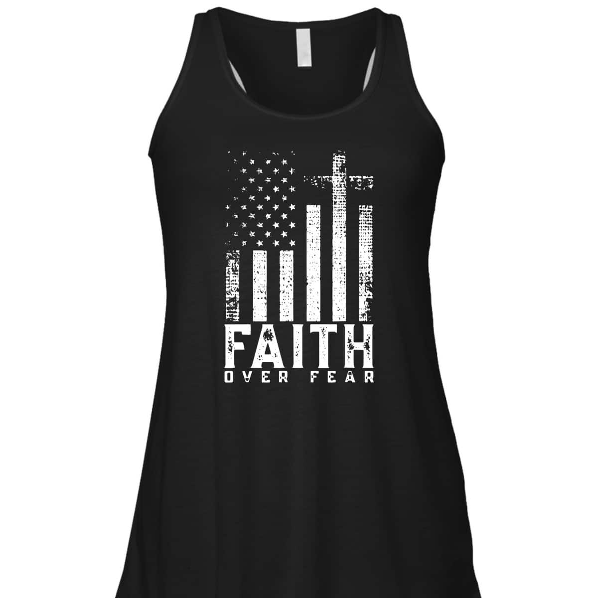 Faith Over Fear T-Shirt Cool Christian Cross With American USA Flag Faith Over Fear T-Shirt Cool Christian Cross With American USA Flag