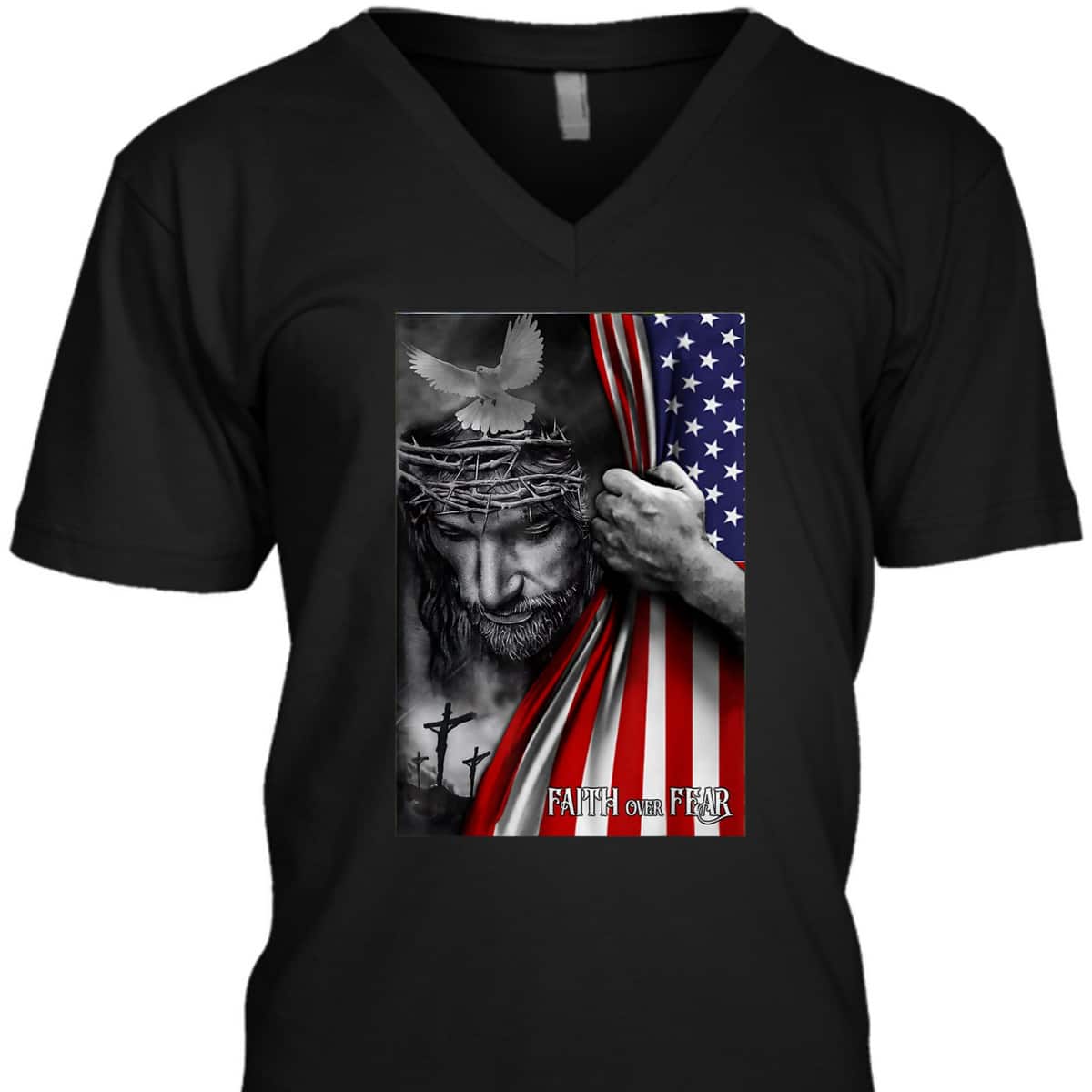 Faith Over Fear God Jesus US American Flag Christian Faith Gift T-Shirt Faith Over Fear God Jesus US American Flag Christian Faith Gift T-Shirt