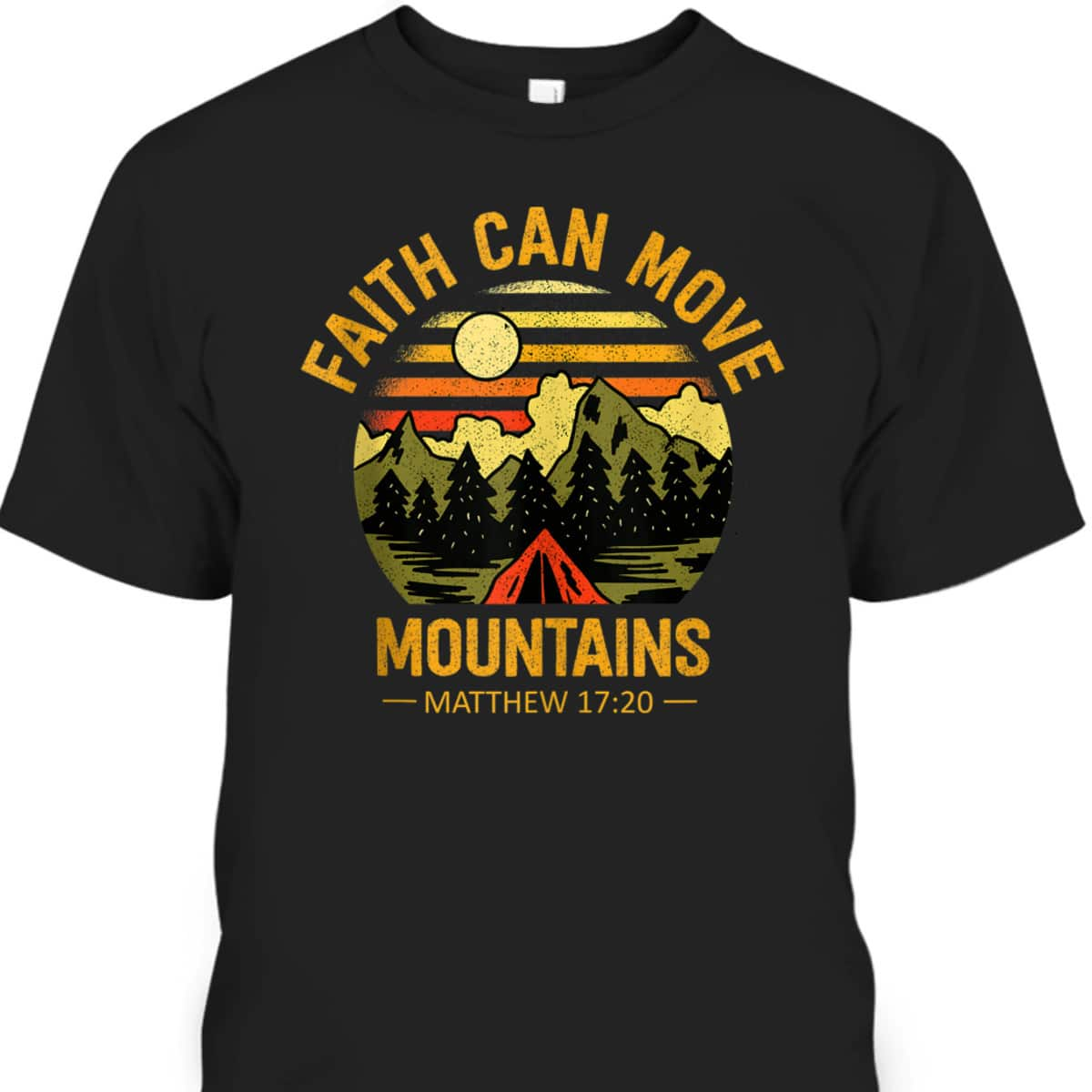 Christian Retro Faith Can Move Mountains T-Shirt Jesus Christ Saying Matthew 17:20 Bible Verse Gift