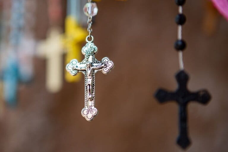 crucifix necklace on display in the reserve of Chimayo New Mexico