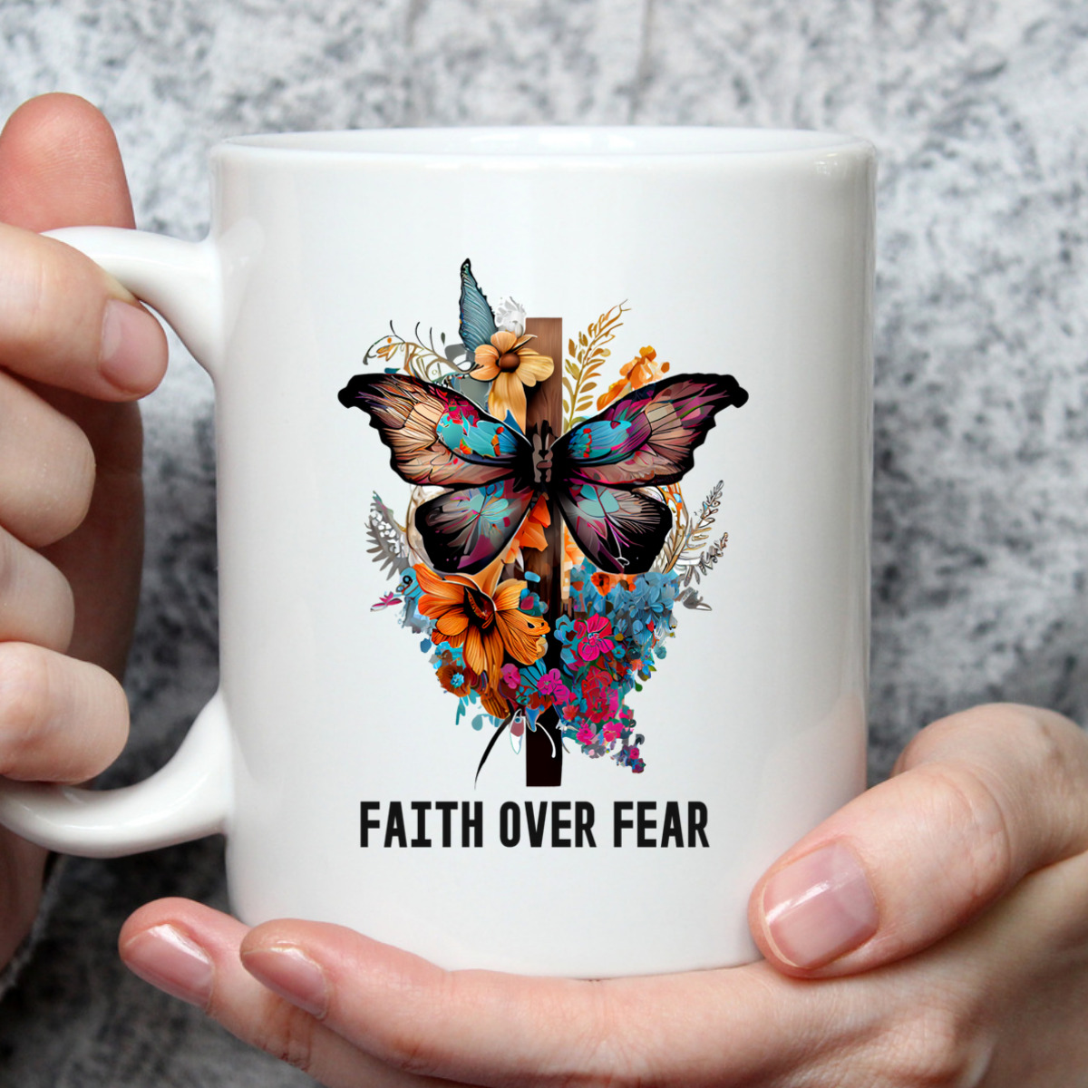 Faith Over Fear T-Shirt Floral Christian Cross Butterfly Faith Over Fear T-Shirt Floral Christian Cross Butterfly