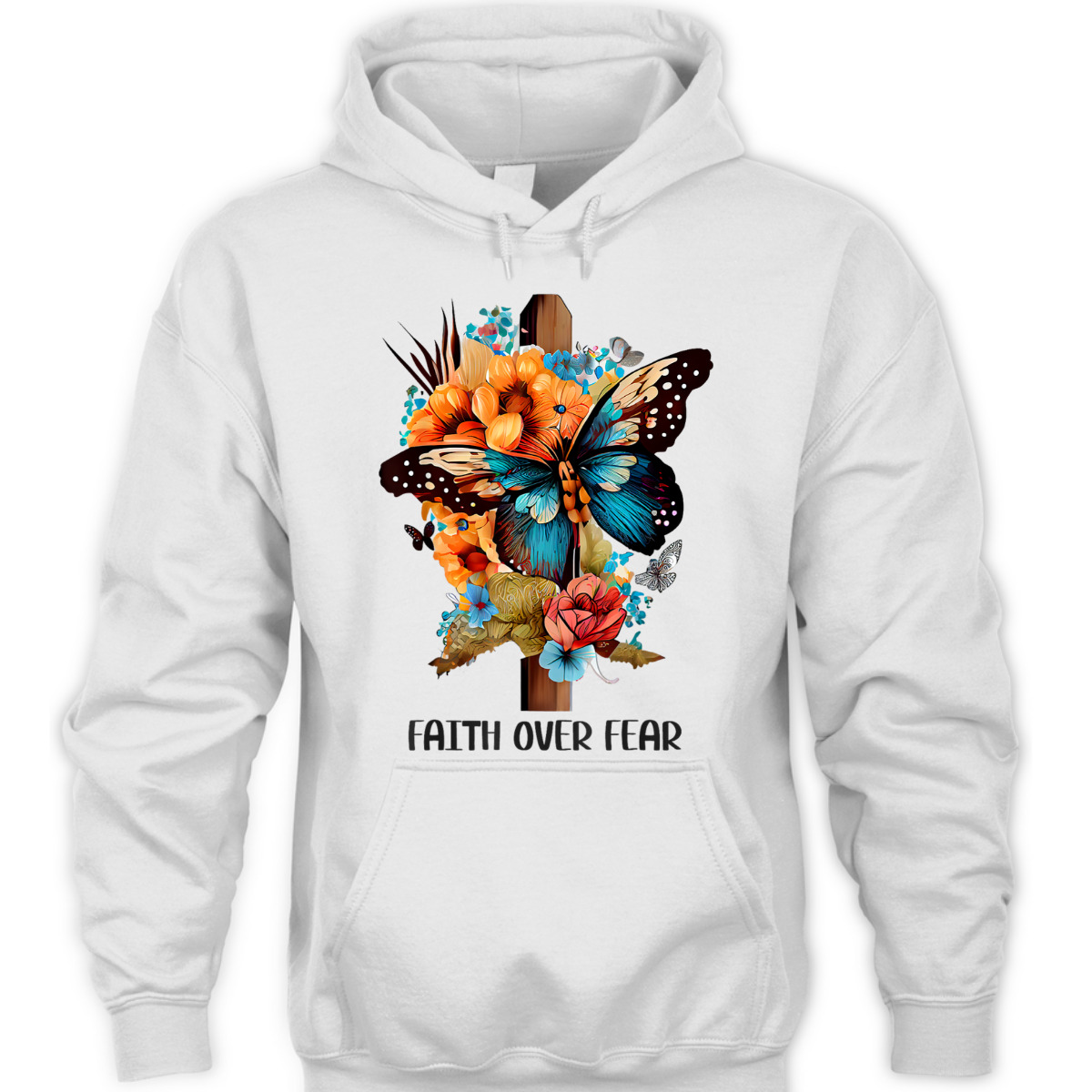 Christian Cross Faith Over Fear T-Shirt Butterfly Floral Flowers Religious Gift Christian Cross Faith Over Fear T-Shirt Butterfly Floral Flowers Religious Gift