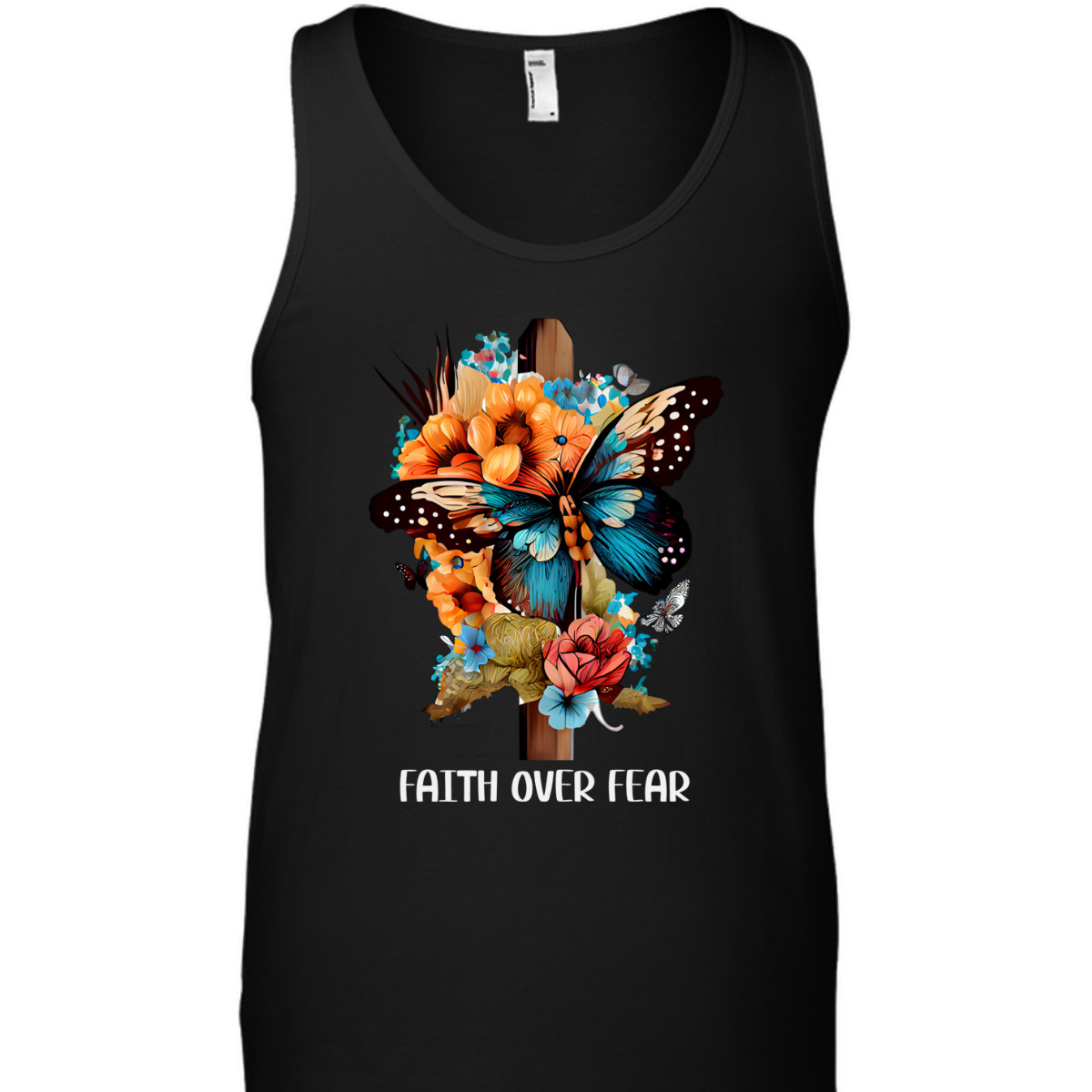 Faith Over Fear Christian Cross Butterfly Flowers Floral T-Shirt Faith Over Fear Christian Cross Butterfly Flowers Floral T-Shirt