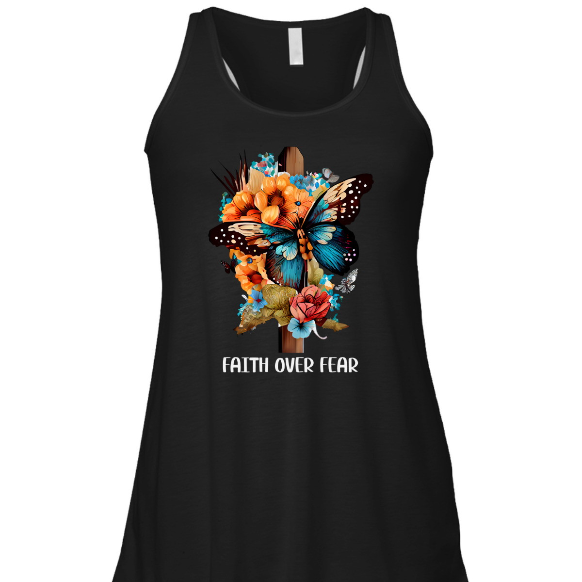 Faith Over Fear Christian Cross Butterfly Flowers Floral T-Shirt Faith Over Fear Christian Cross Butterfly Flowers Floral T-Shirt
