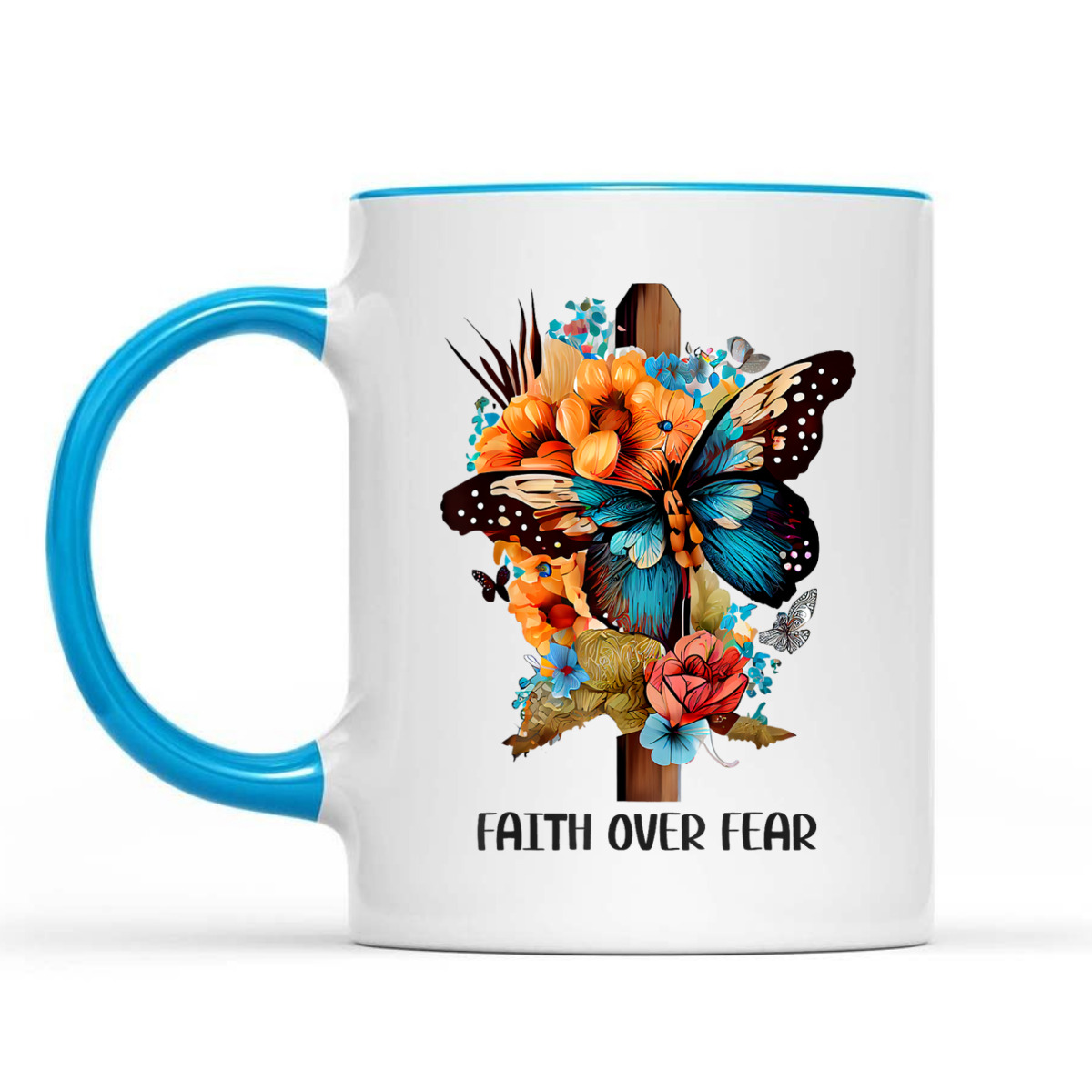 Christian Cross Faith Over Fear T-Shirt Butterfly Floral Flowers Religious Gift Christian Cross Faith Over Fear T-Shirt Butterfly Floral Flowers Religious Gift