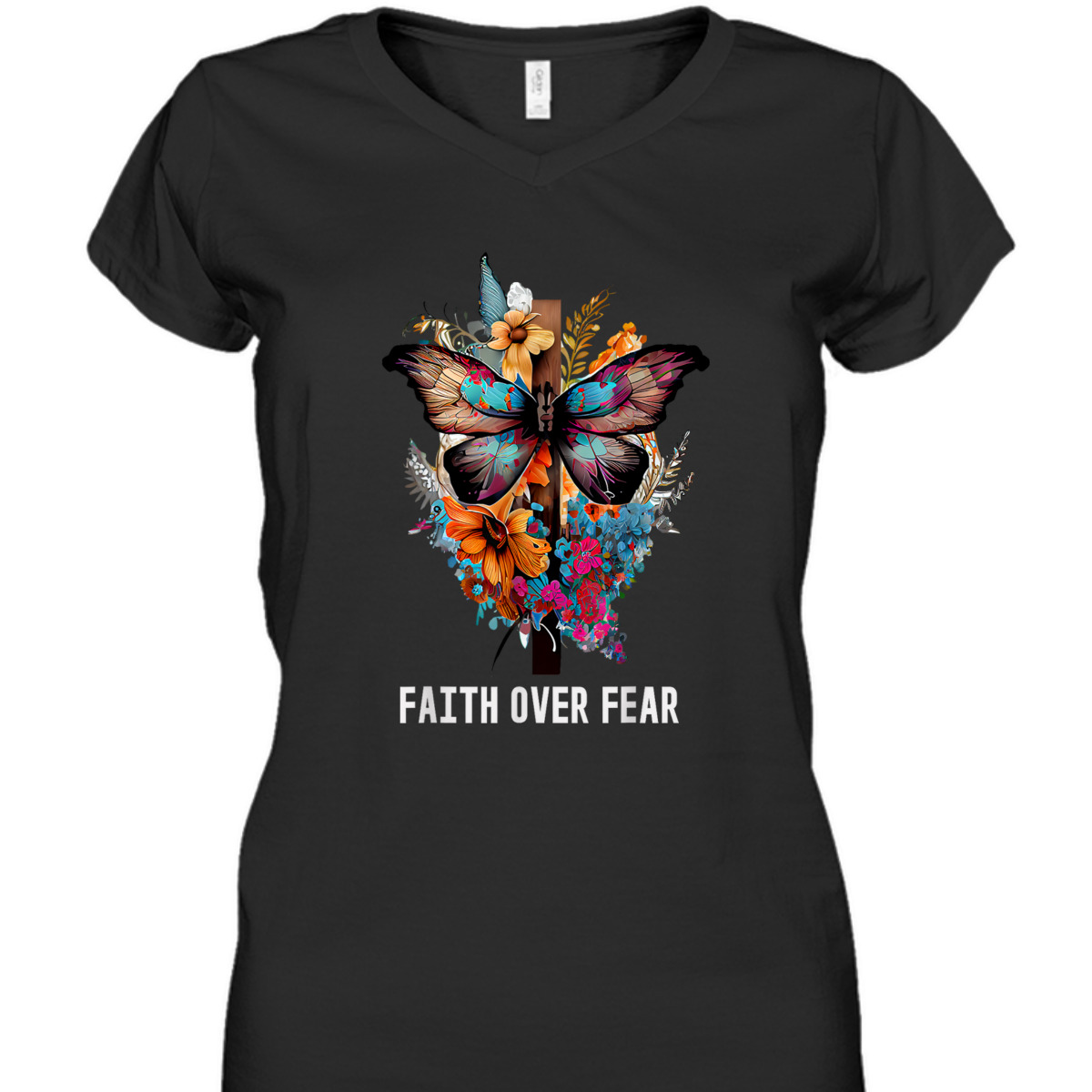 Christian Faith Over Fear T-Shirt Butterfly Cross Religious Gift Christian Faith Over Fear T-Shirt Butterfly Cross Religious Gift