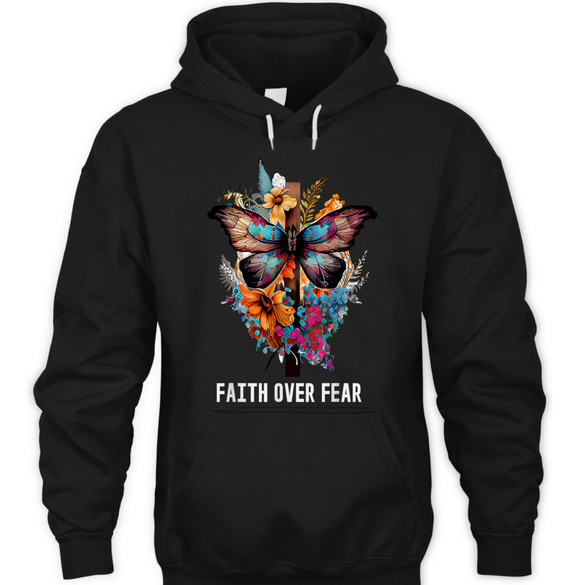 Christian Faith Over Fear T-Shirt Butterfly Cross Religious Gift Christian Faith Over Fear T-Shirt Butterfly Cross Religious Gift