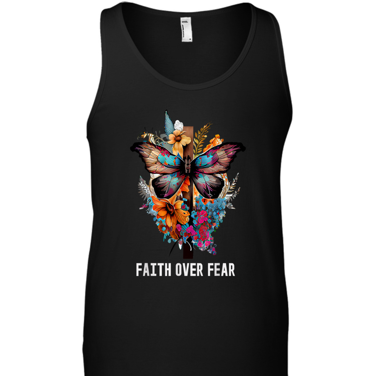 Christian Faith Over Fear T-Shirt Butterfly Cross Religious Gift Christian Faith Over Fear T-Shirt Butterfly Cross Religious Gift