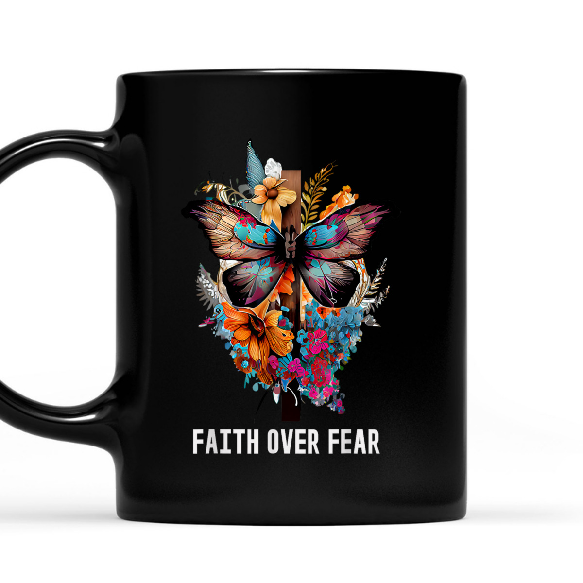 Christian Faith Over Fear T-Shirt Butterfly Cross Religious Gift Christian Faith Over Fear T-Shirt Butterfly Cross Religious Gift