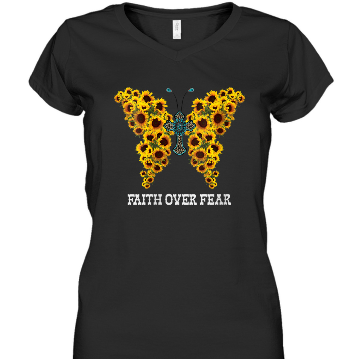 Faith Over Fear Sunflower Butterfly Christian Cross T-Shirt Faith Over Fear Sunflower Butterfly Christian Cross T-Shirt