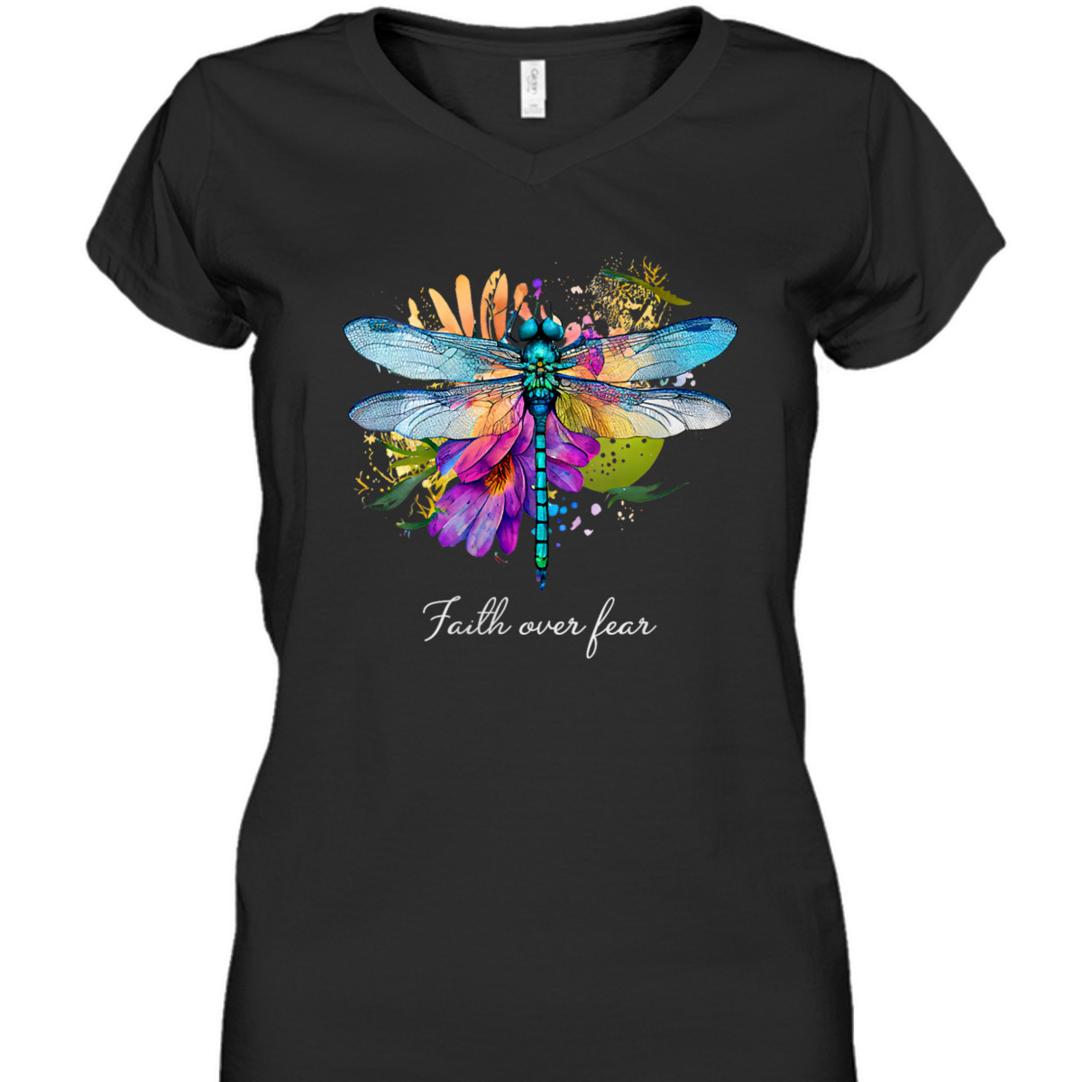 Faith Over Fear T-Shirt Floral Summer Dragonfly Christian Faith Gift