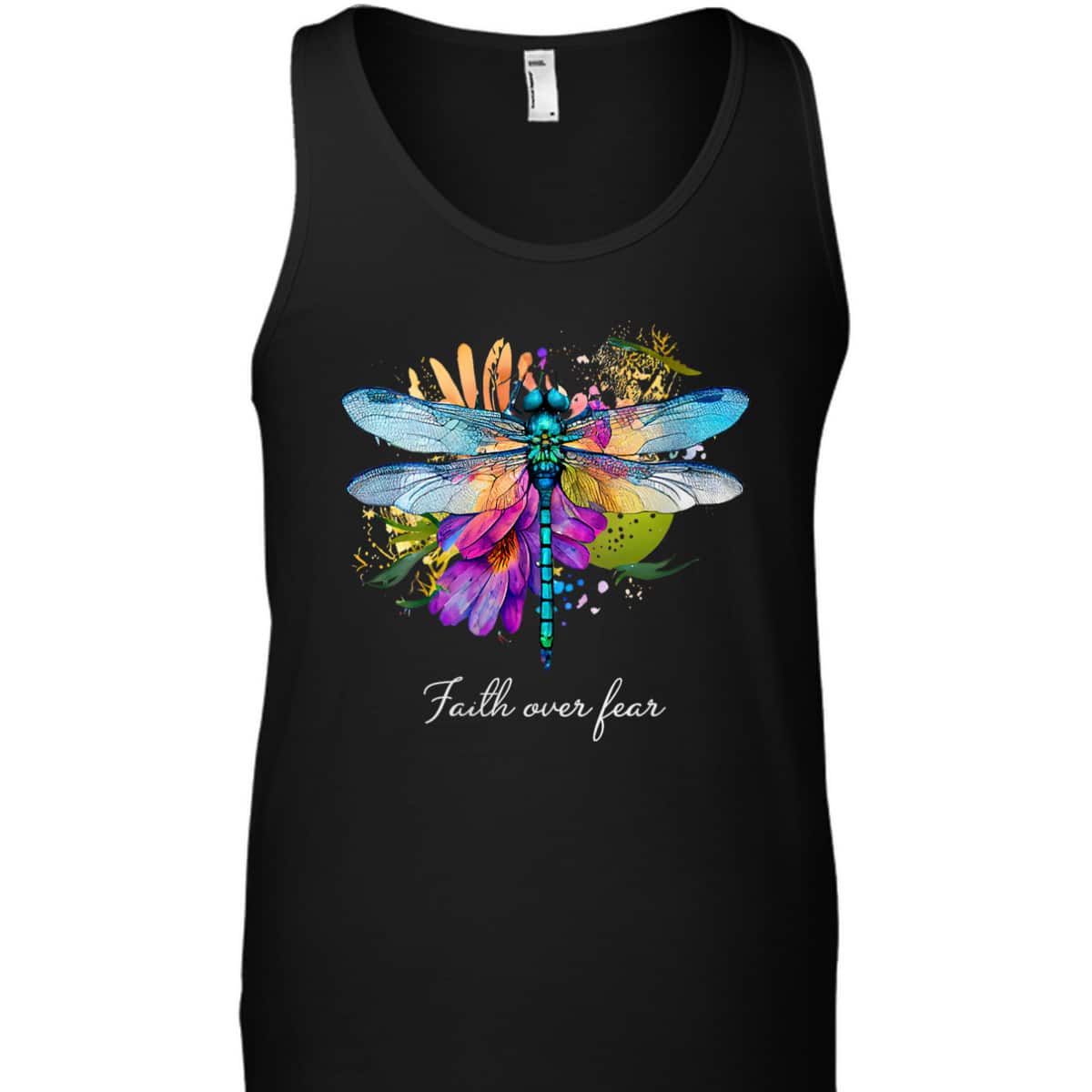 Faith Over Fear T-Shirt Floral Summer Dragonfly Christian Faith Gift