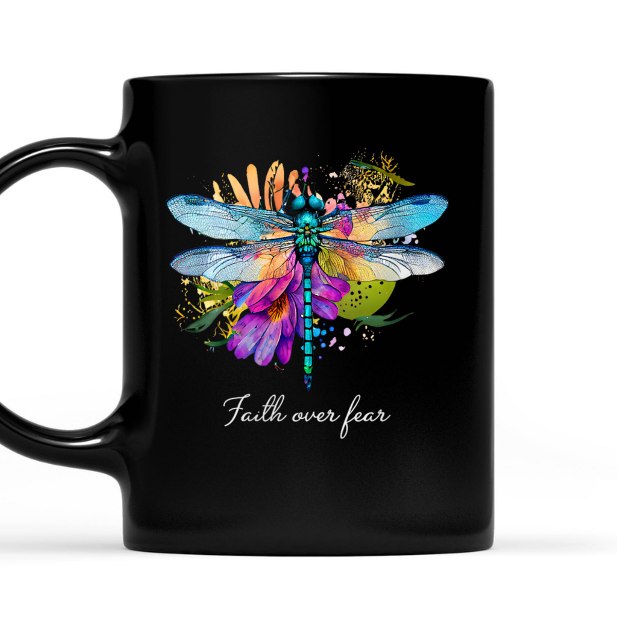 Faith Over Fear T-Shirt Floral Summer Dragonfly Christian Faith Gift