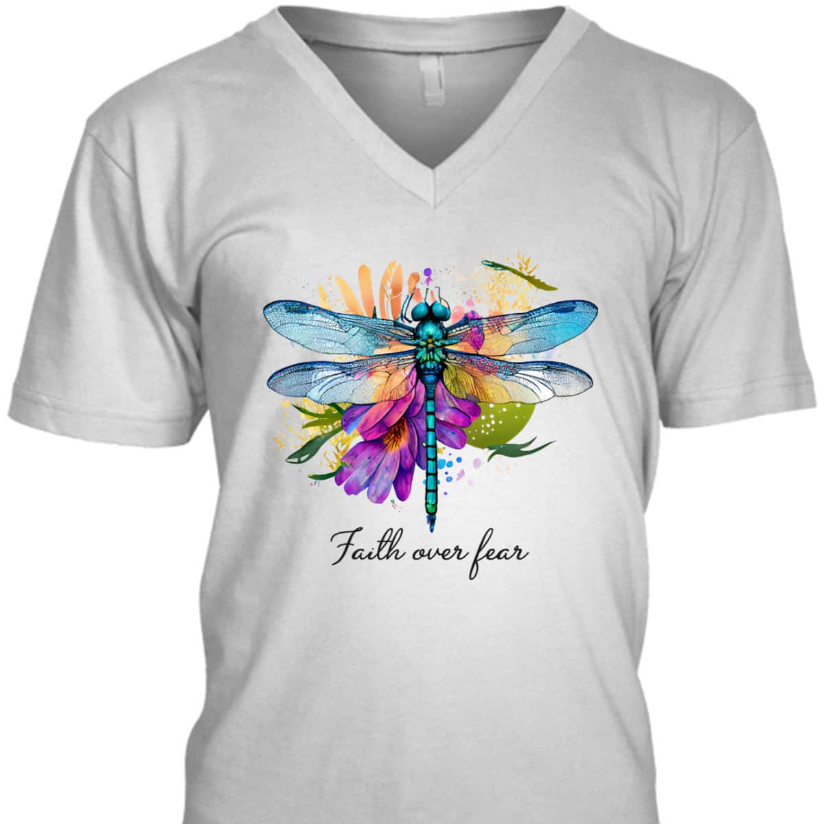 Faith Over Fear Floral Dragonfly Christian Religious T-Shirt
