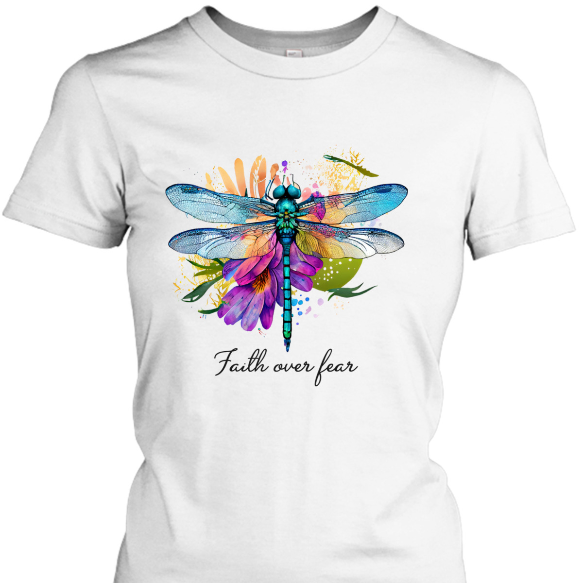 Faith Over Fear Floral Dragonfly Christian Religious T-Shirt