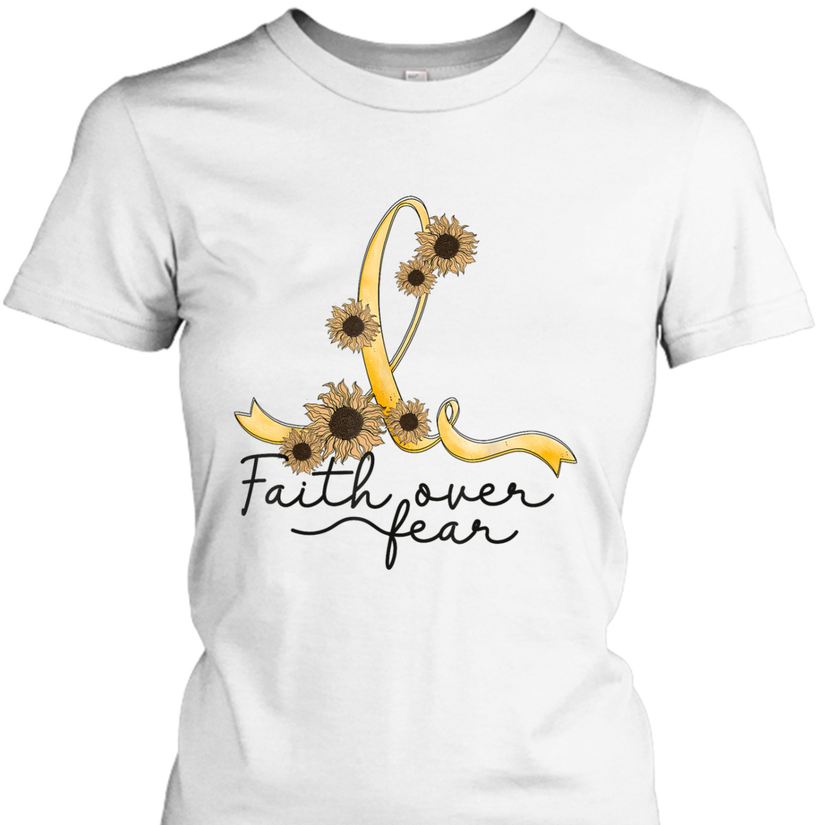 Appendix Cancer Awareness Sunflower Christian Faith Over Fear T-Shirt Appendix Cancer Awareness Sunflower Christian Faith Over Fear T-Shirt