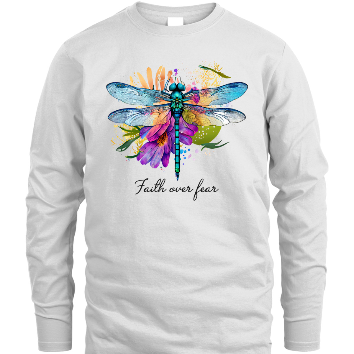 Faith Over Fear Floral Dragonfly Christian Religious T-Shirt