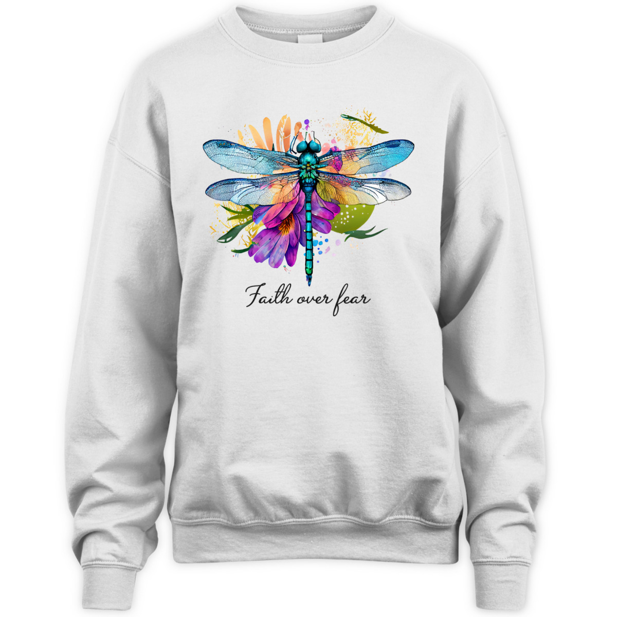 Faith Over Fear Floral Dragonfly Christian Religious T-Shirt