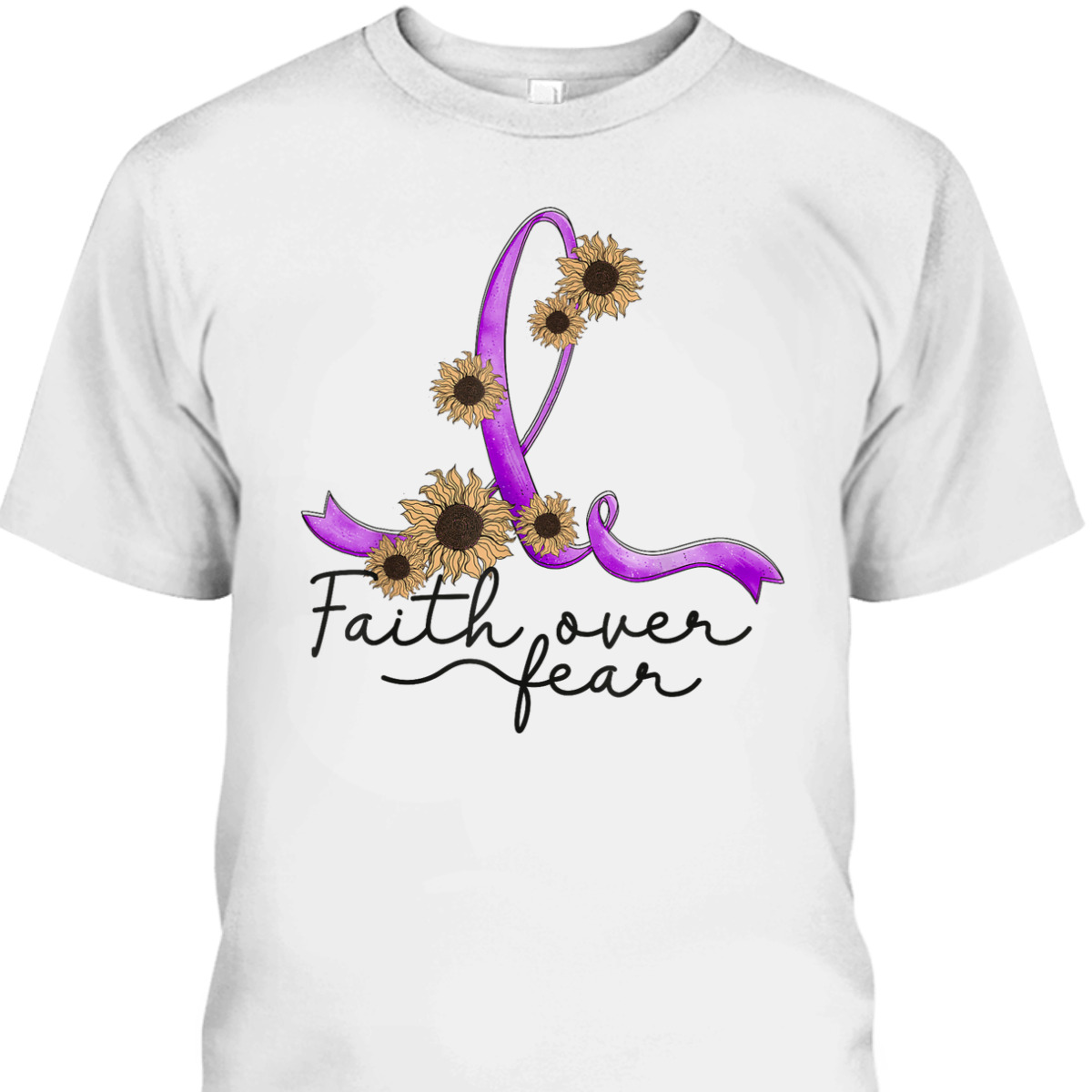 Alzheimers Awareness Sunflower Christian Faith Over Fear T-Shirt