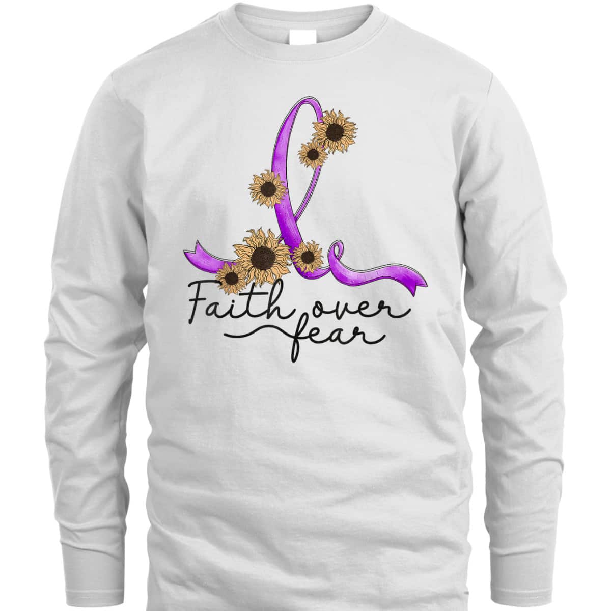 Alzheimers Awareness Sunflower Christian Faith Over Fear T-Shirt Alzheimers Awareness Sunflower Christian Faith Over Fear T-Shirt