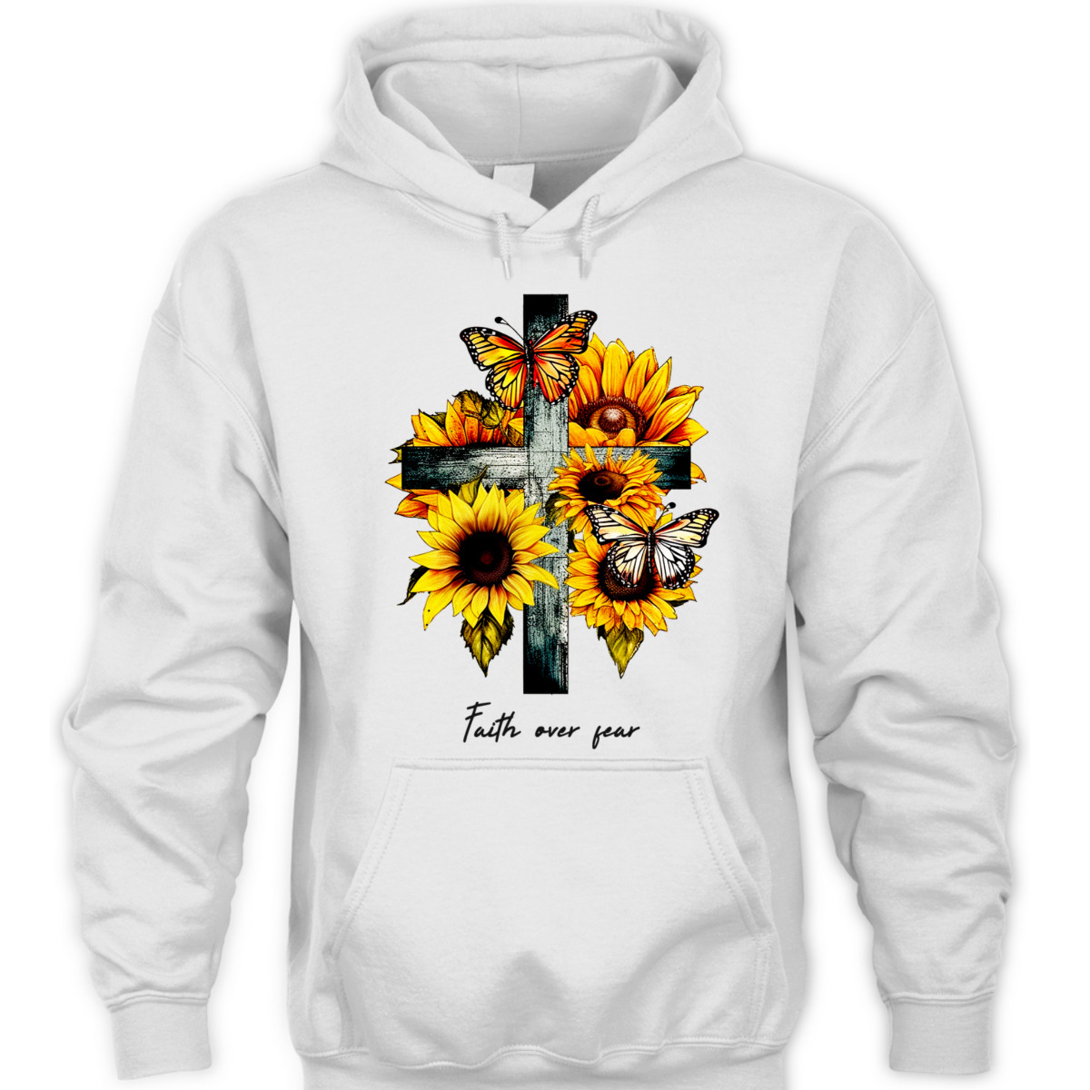 Faith Over Fear T-Shirt Christian Cross Sunflowers Butterflies Faith Over Fear T-Shirt Christian Cross Sunflowers Butterflies