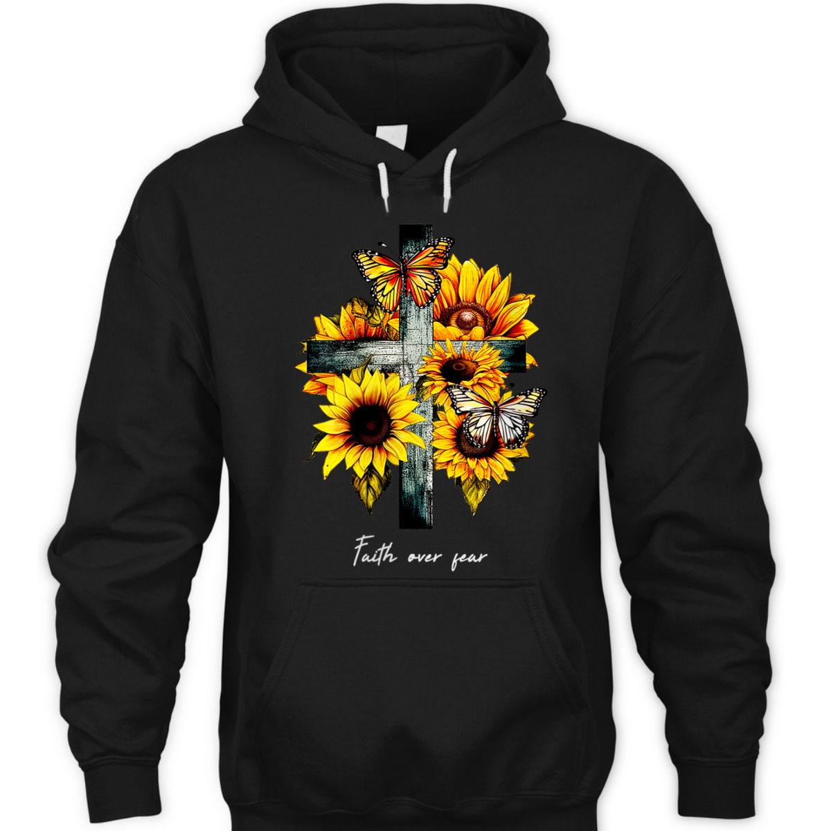 Christian Cross Faith Over Fear T-Shirt Sunflowers Butterflies Christian Cross Faith Over Fear T-Shirt Sunflowers Butterflies