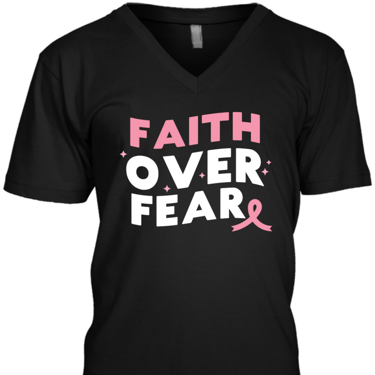 Breast Cancer Faith Over Fear Pink Ribbon Christian T-Shirt Breast Cancer Faith Over Fear Pink Ribbon Christian T-Shirt