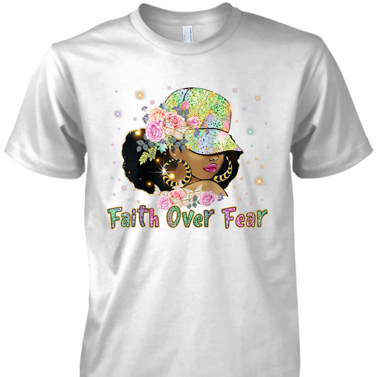 Black Woman Afro Melanin Christian Faith African American Faith Over Fear T-Shirt Black Woman Afro Melanin Christian Faith African American Faith Over Fear T-Shirt