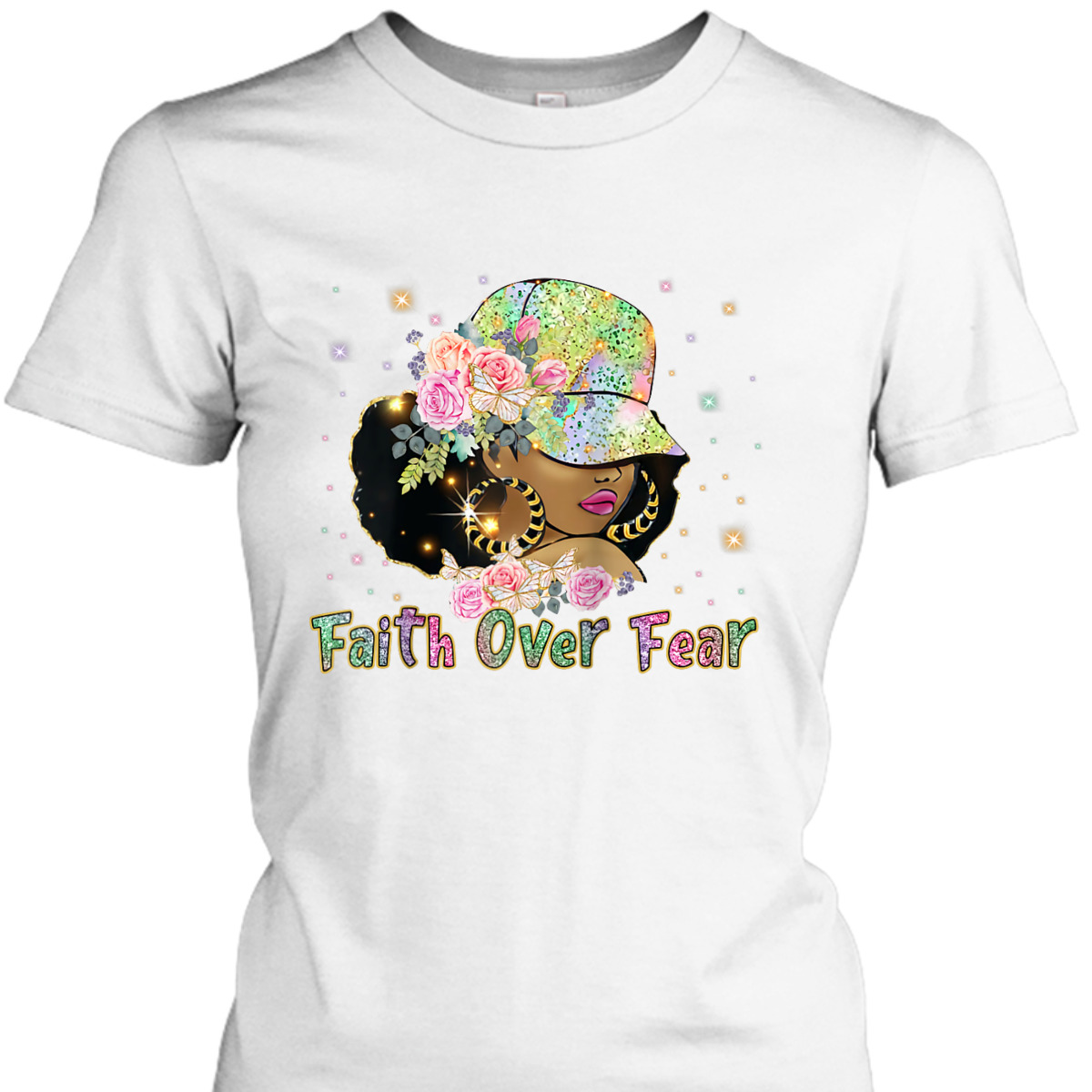 Black Woman Afro Melanin Christian Faith African American Faith Over Fear T-Shirt Black Woman Afro Melanin Christian Faith African American Faith Over Fear T-Shirt