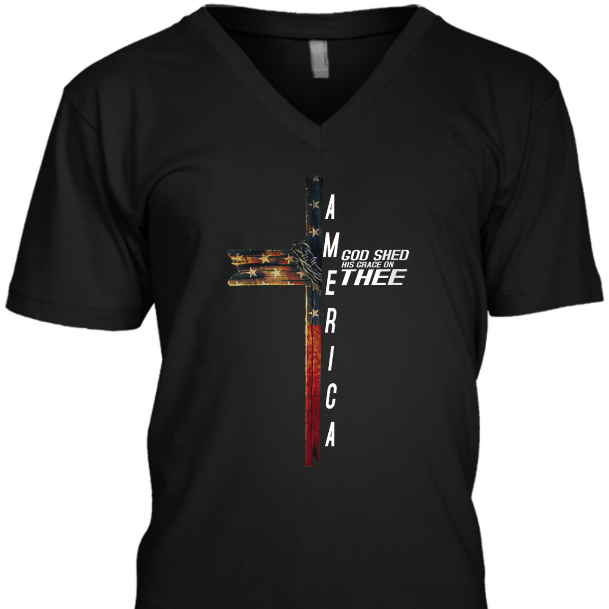 Christian Cross With US Flag America God Shed His Grace On Thee 4th Of July Independence Day T-Shirt Christian Cross With US Flag America God Shed His Grace On Thee 4th Of July Independence Day T-Shirt