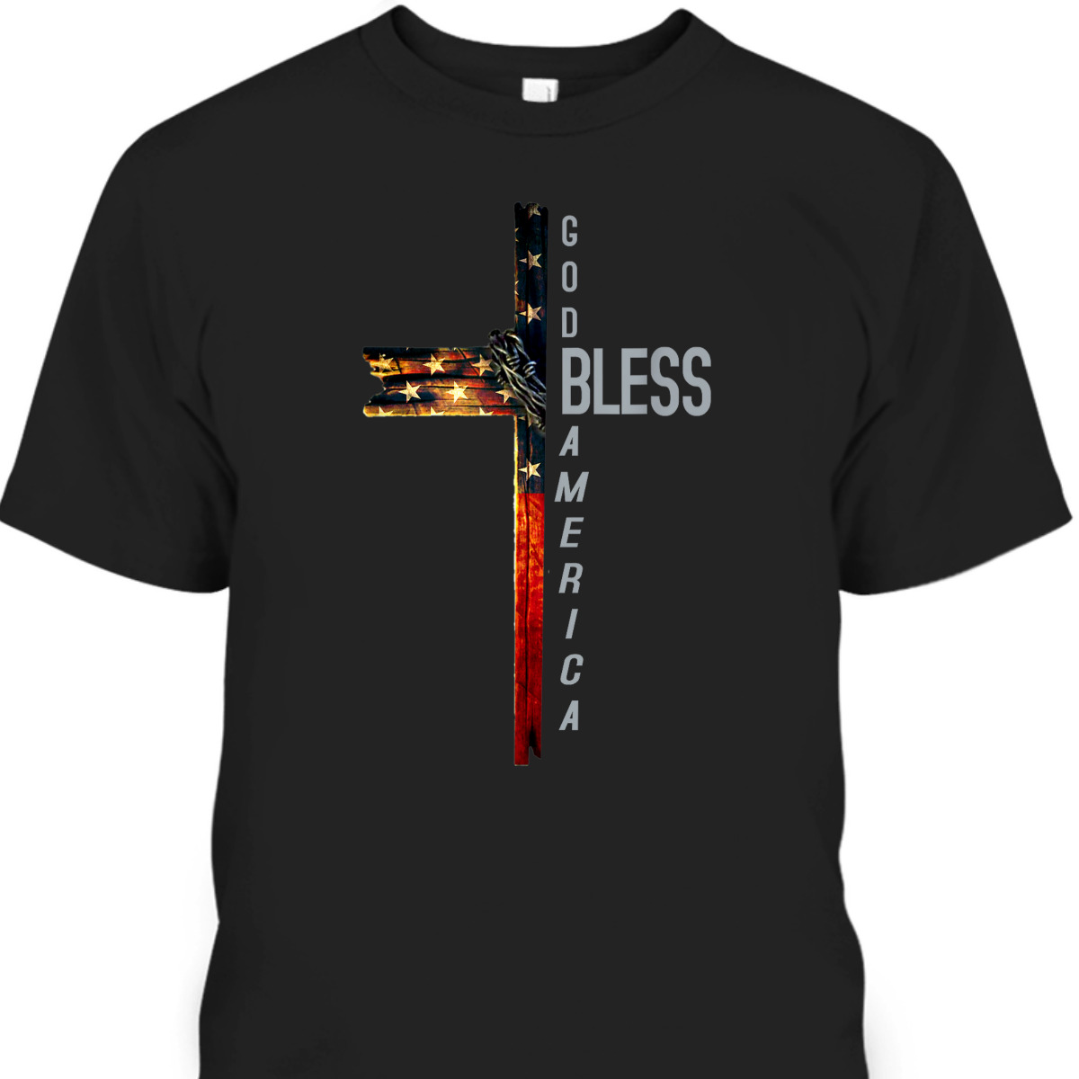 Christian Cross With Flag USA God Bless America 4th Of July T-Shirt