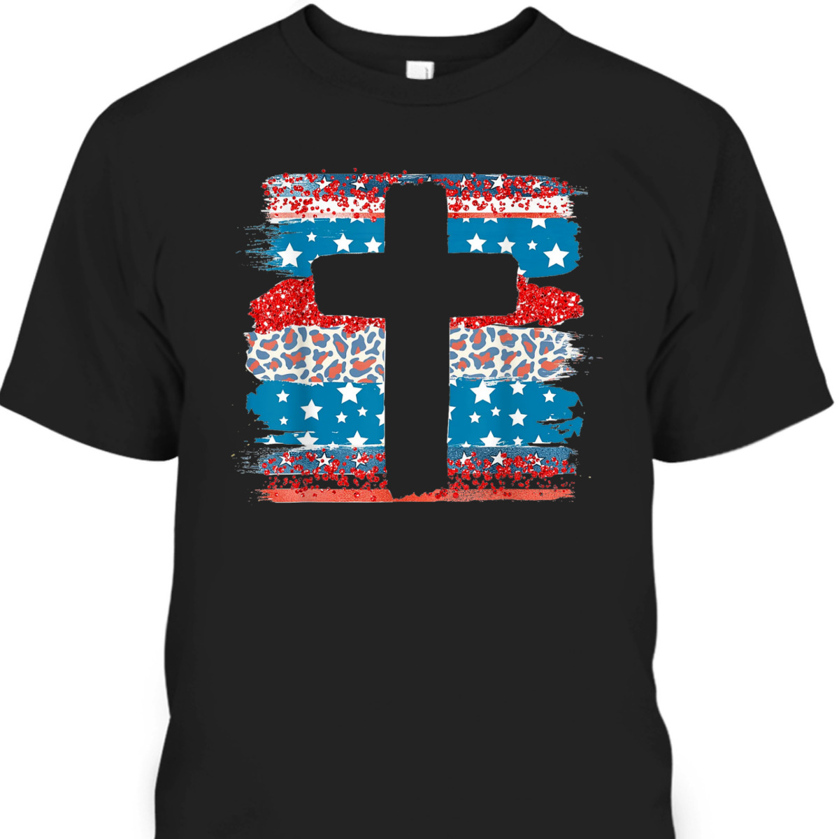 Patriotic Faith Cross Leopard US Flag Christian T-Shirt 4th Of July Independence Day Gift