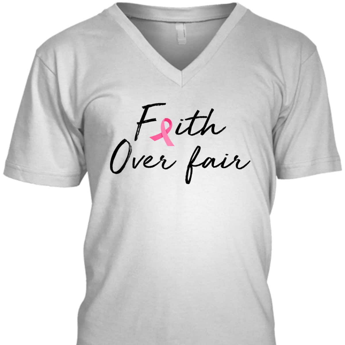 Breast Cancer Awareness Pink Ribbon Faith Over Fear Christian T-Shirt Breast Cancer Awareness Pink Ribbon Faith Over Fear Christian T-Shirt
