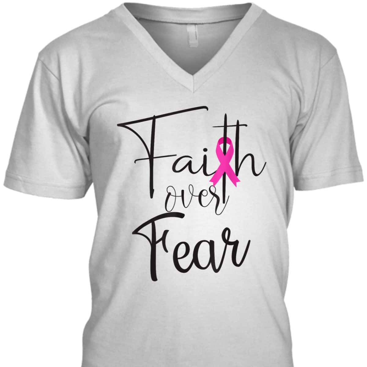 Christian Faith Over Fear Pink Ribbon Breast Cancer Support T-Shirt Christian Faith Over Fear Pink Ribbon Breast Cancer Support T-Shirt