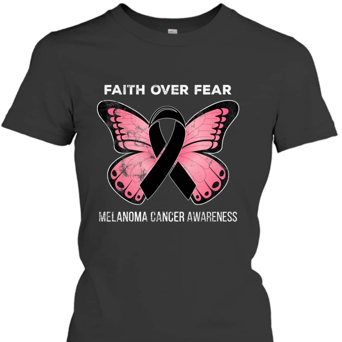 Christian Faith Over Fear Melanoma Skin Cancer Awareness Butterfly T-Shirt Christian Faith Over Fear Melanoma Skin Cancer Awareness Butterfly T-Shirt