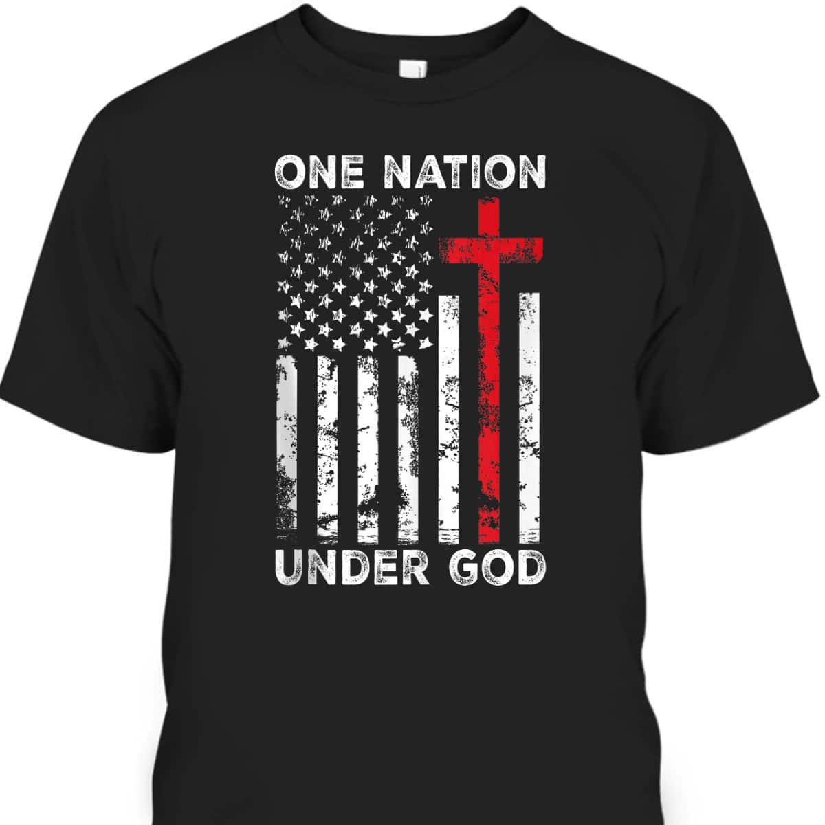 Vintage USA American Flag Christian Faith Family Freedom One Nation Under God 4th Of July T-Shirt