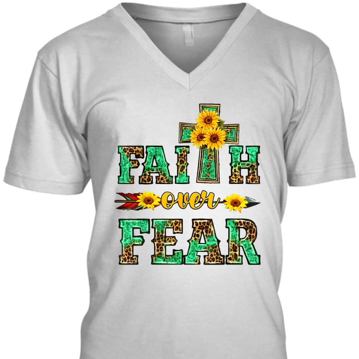 Leopard Sunflower Cross Faith Over Fear Christian Religious T-Shirt Leopard Sunflower Cross Faith Over Fear Christian Religious T-Shirt