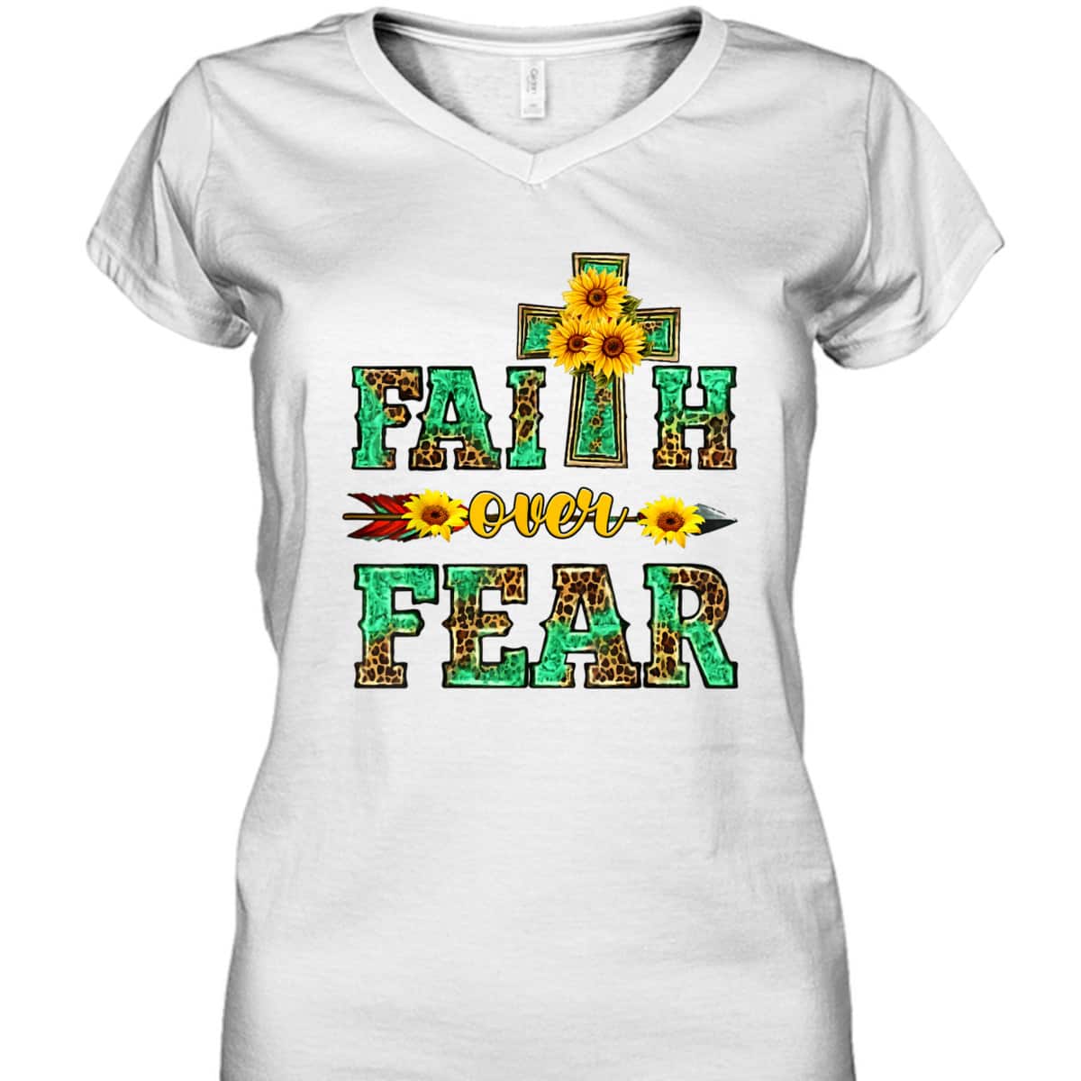 Leopard Sunflower Cross Faith Over Fear Christian Religious T-Shirt Leopard Sunflower Cross Faith Over Fear Christian Religious T-Shirt
