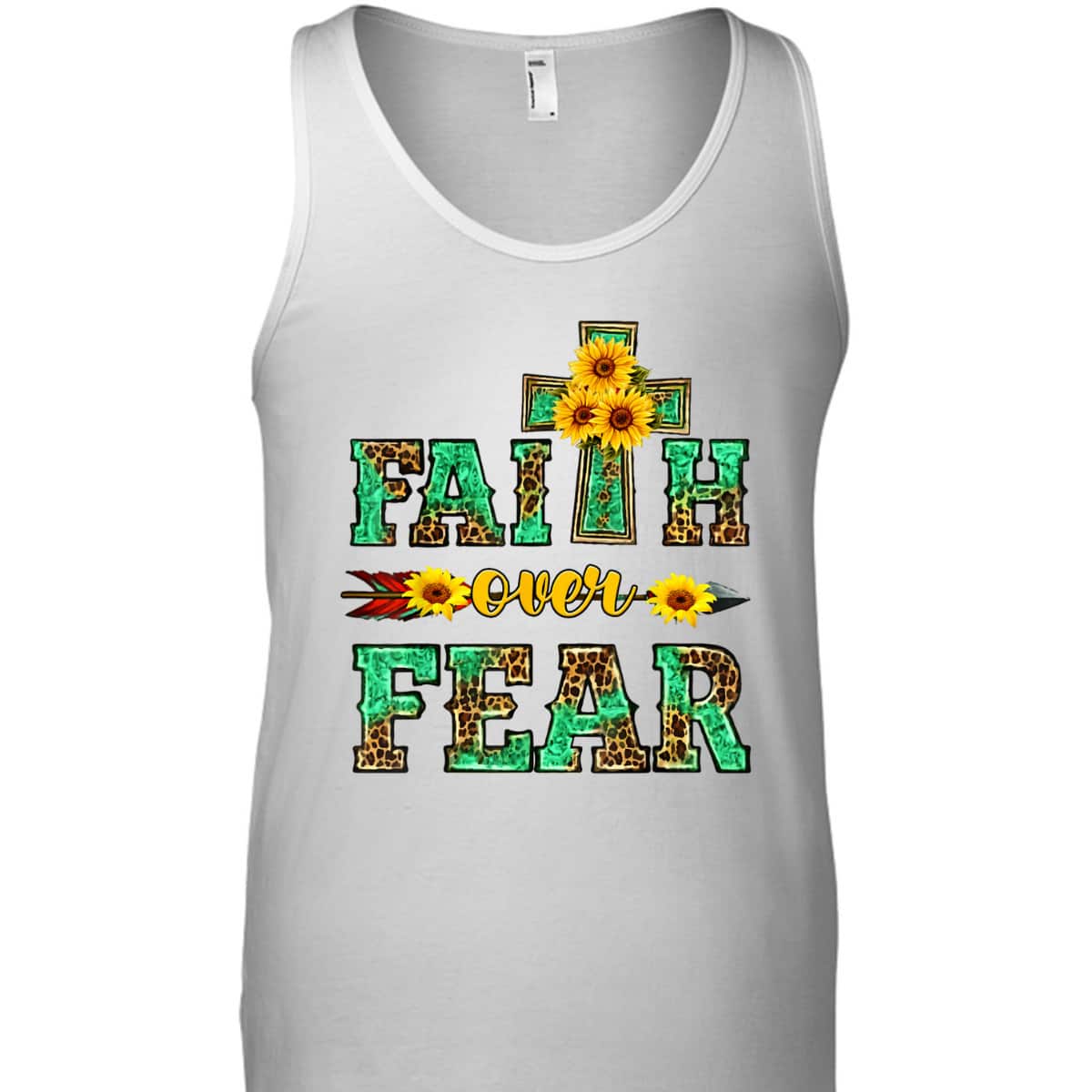 Leopard Sunflower Cross Faith Over Fear Christian Religious T-Shirt Leopard Sunflower Cross Faith Over Fear Christian Religious T-Shirt