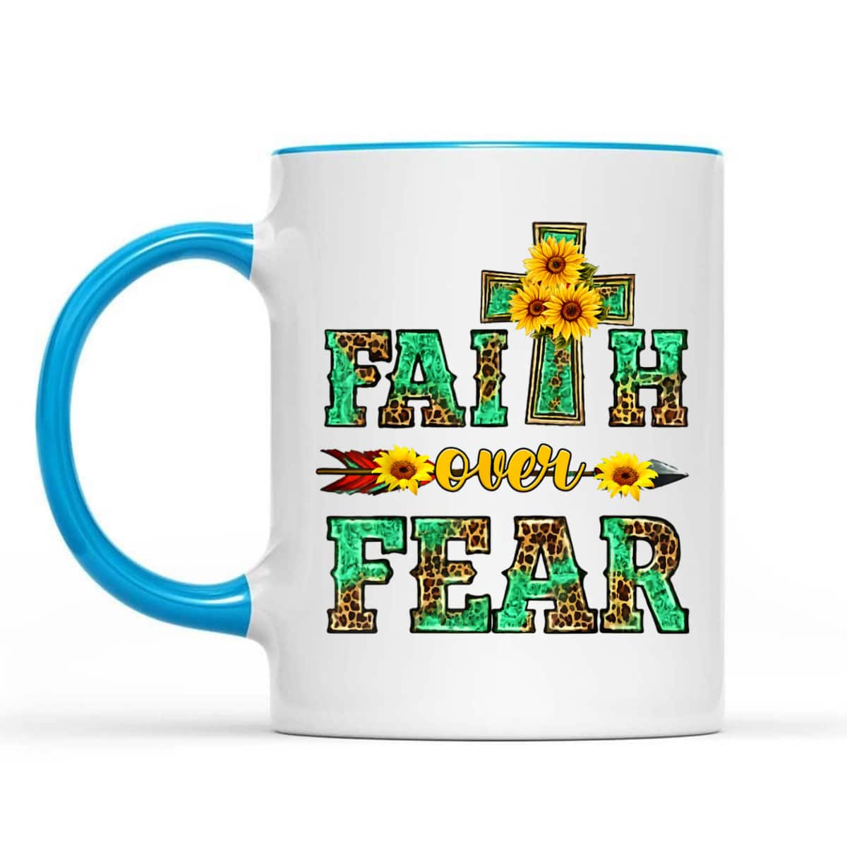 Leopard Sunflower Cross Faith Over Fear Christian Religious T-Shirt Leopard Sunflower Cross Faith Over Fear Christian Religious T-Shirt
