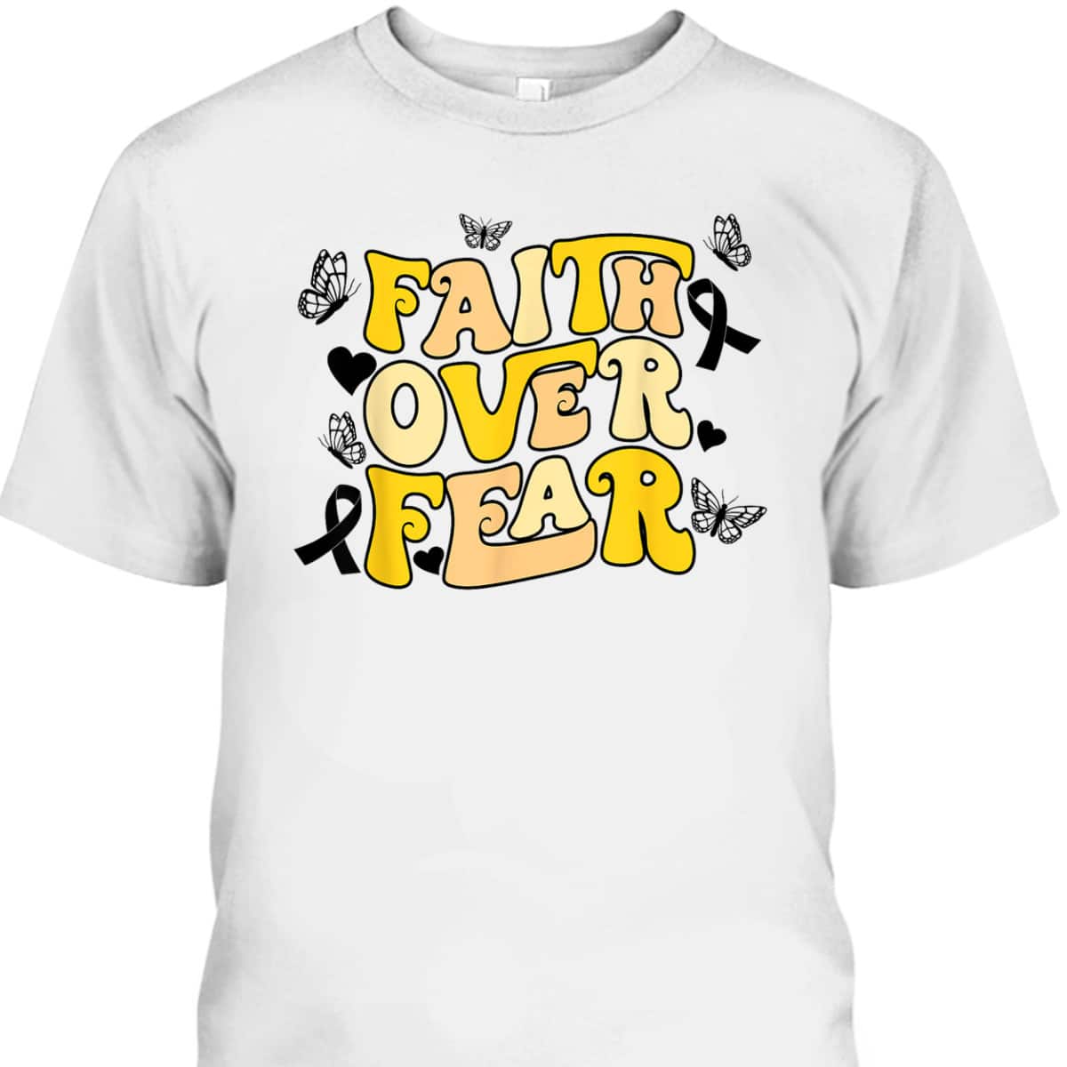 Faith Over Fear Sarcoma Cancer Awareness Yellow Ribbon Retro T-Shirt Faith Over Fear Sarcoma Cancer Awareness Yellow Ribbon Retro T-Shirt