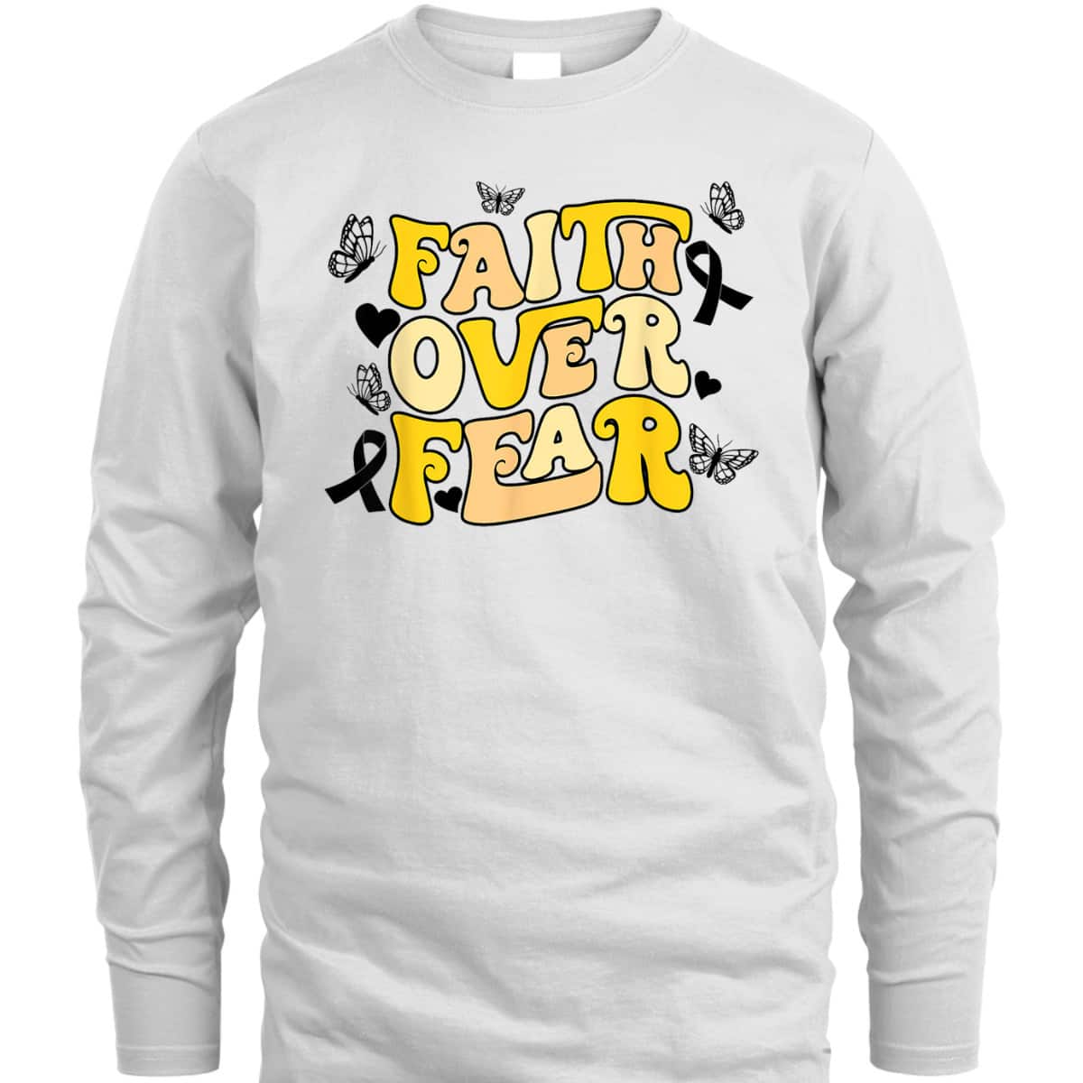 Faith Over Fear Sarcoma Cancer Awareness Yellow Ribbon Retro T-Shirt Faith Over Fear Sarcoma Cancer Awareness Yellow Ribbon Retro T-Shirt