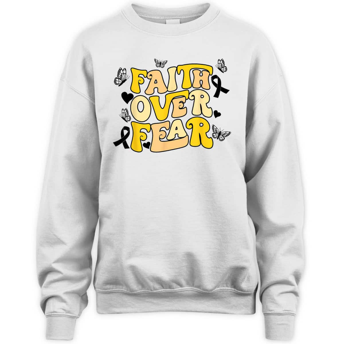 Faith Over Fear Sarcoma Cancer Awareness Yellow Ribbon Retro T-Shirt Faith Over Fear Sarcoma Cancer Awareness Yellow Ribbon Retro T-Shirt