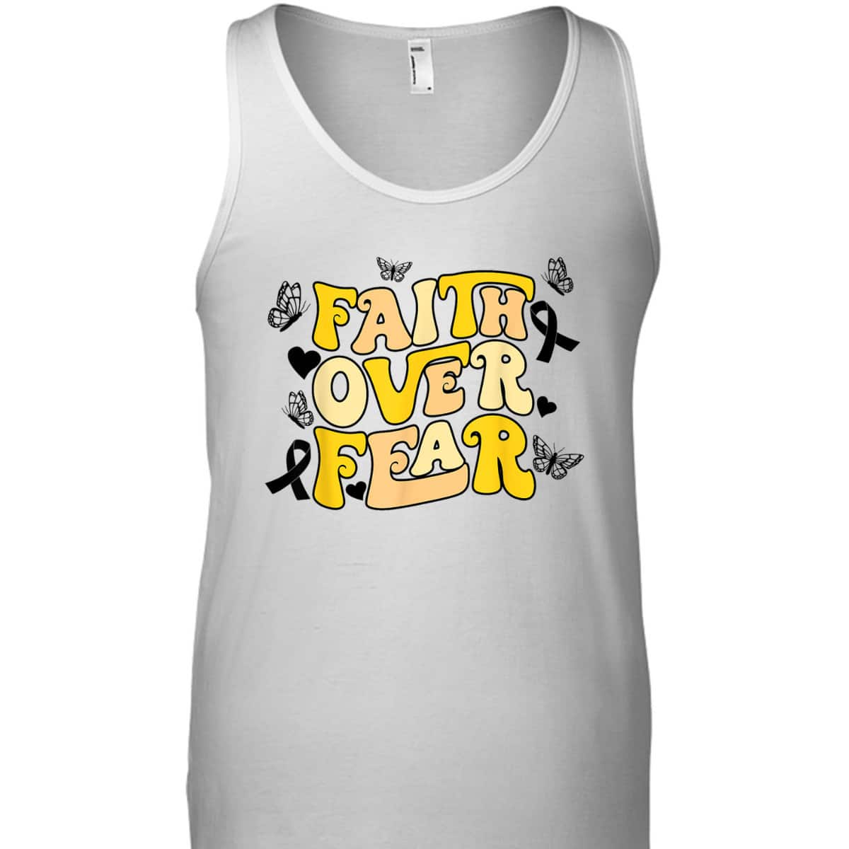 Faith Over Fear Sarcoma Cancer Awareness Yellow Ribbon Retro T-Shirt Faith Over Fear Sarcoma Cancer Awareness Yellow Ribbon Retro T-Shirt