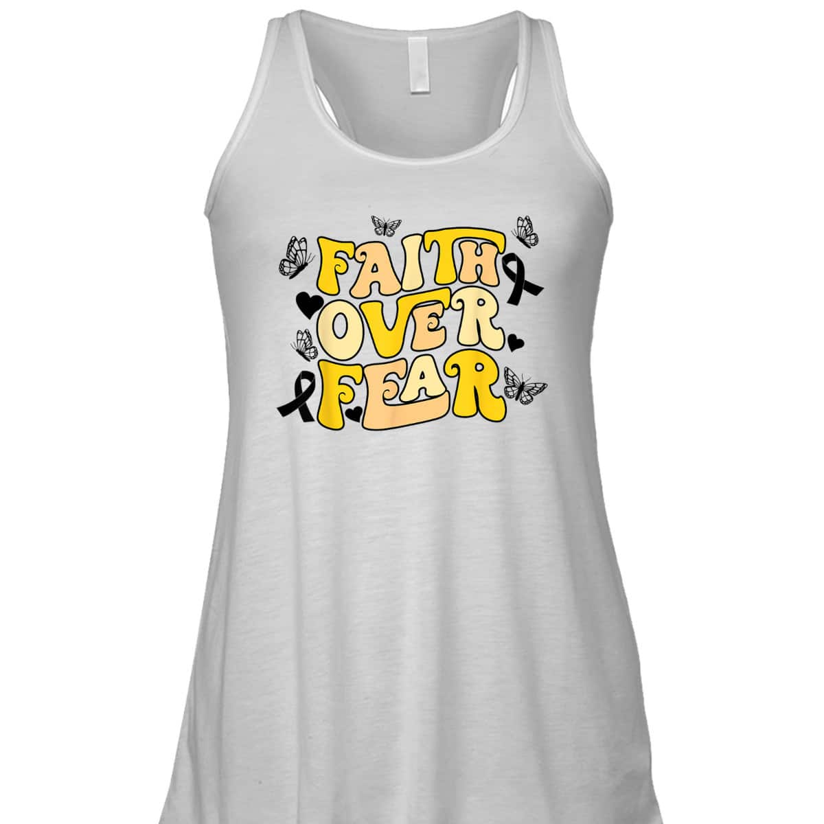 Faith Over Fear Sarcoma Cancer Awareness Yellow Ribbon Retro T-Shirt Faith Over Fear Sarcoma Cancer Awareness Yellow Ribbon Retro T-Shirt