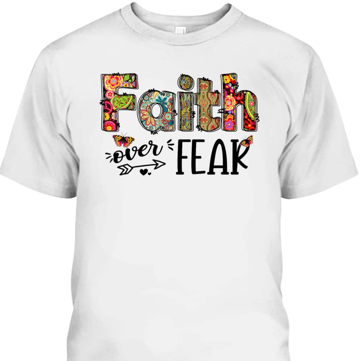 Leopard Floral Cross Faith Over Fear Christian Religious T-Shirt