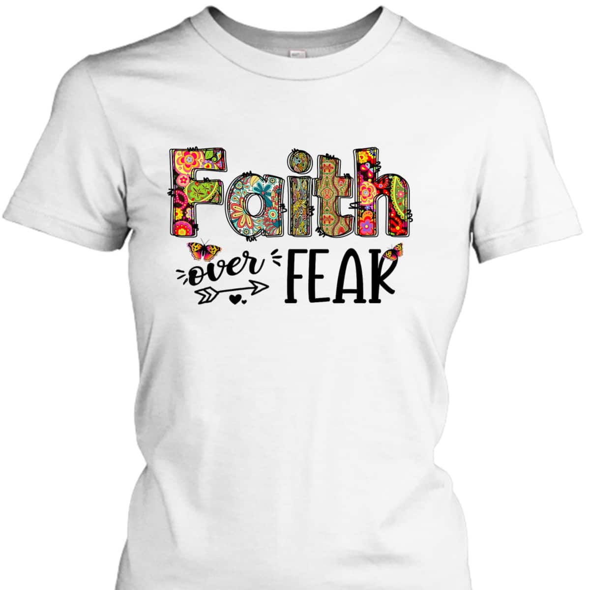 Leopard Floral Cross Faith Over Fear Christian Religious T-Shirt Leopard Floral Cross Faith Over Fear Christian Religious T-Shirt