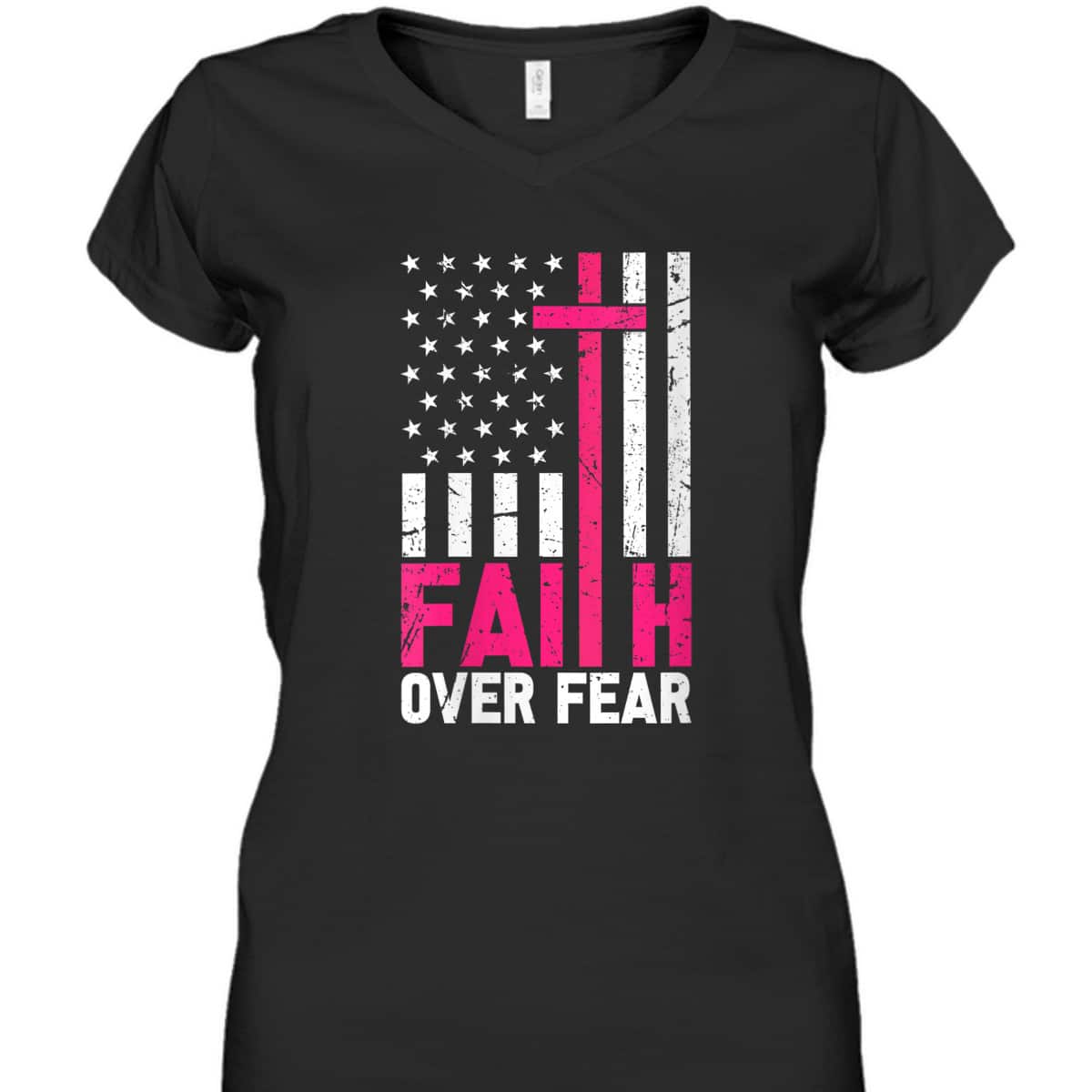 American Flag Pink Breast Cancer Awareness Faith Over Fear T-Shirt American Flag Pink Breast Cancer Awareness Faith Over Fear T-Shirt