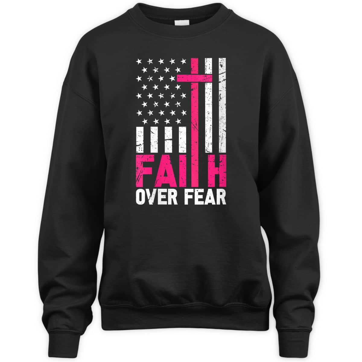 American Flag Pink Breast Cancer Awareness Faith Over Fear T-Shirt American Flag Pink Breast Cancer Awareness Faith Over Fear T-Shirt